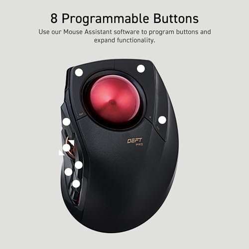 ELECOM DEFT PRO Trackball Mouse Wired Wireless Bluetooth 3 Types Connection Ergonomic Design 8-Button Function Red Ball Windows11 MacOS (M-DPT1MRXBK)