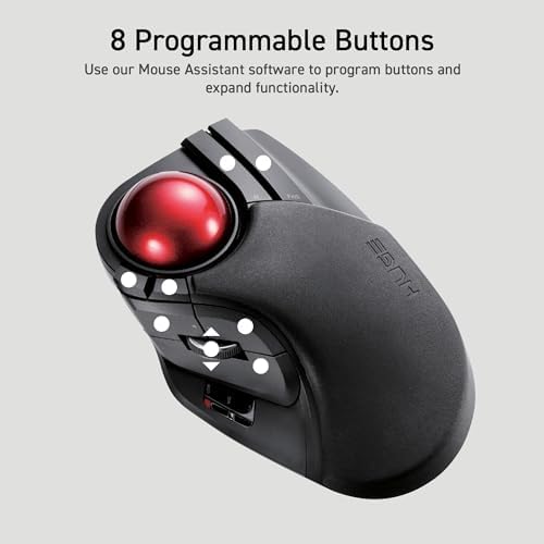 ELECOM HUGE Trackball  2.4GHz Wireless USB  Index Finger Control  Customizable 8-Button  Large Soft Palm Rest  52mm Ball  Windows PC Mac (M-HT1DRBK)