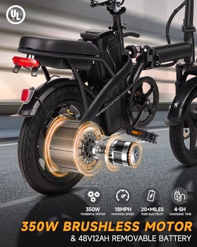 Electric Bike for Adults  Ebike 14″ Folding Electric Bike 350W 36V 12Ah Built-in Battery 20MPH 20+Miles 3 Riding Modes  Commuting