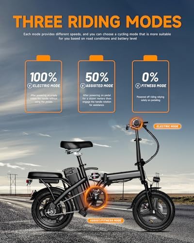 Electric Bike for Adults  Ebike 14" Folding Electric Bike 350W 36V 12Ah Built-in Battery 20MPH 20+Miles 3 Riding Modes  Commuting