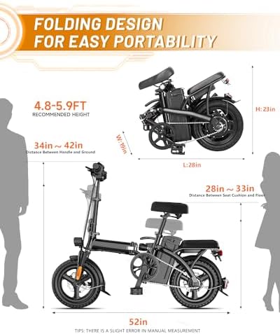 Electric Bike for Adults  Ebike 14" Folding Electric Bike 350W 36V 12Ah Built-in Battery 20MPH 20+Miles 3 Riding Modes  Commuting