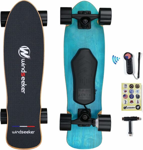 Electric Skateboard with Remote Control for Beginners Cruiser E-Ska with DIY Stickers