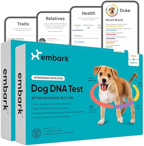 Embark Breed & Health Kit (2 Pack) - Dog DNA Test - Discover Breed  Ancestry  Relative Finder  Genetic Health  Traits  COI