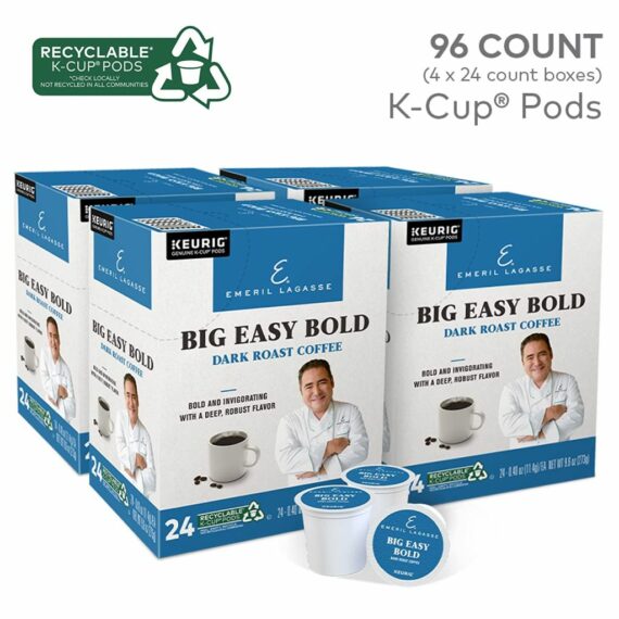 Emeril Big Easy Bold Dark Roast Coffee Pods, 96 Count, Single-Serve Keurig K-Cup, Recyclable