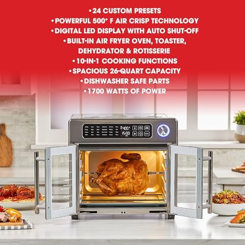 Emeril Lagasse 26 QT Extra Large Air Fryer Convection Toaster Oven with French Doors Stainless Steel