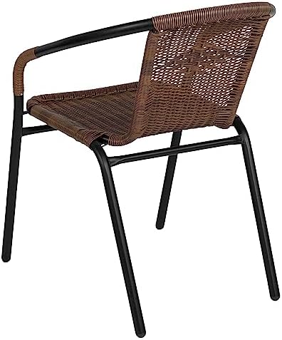 EMMA + OLIVER Dining Brown Chair | Rattan | 2 Pack | Indoor-Outdoor | Stack Chair | Medium