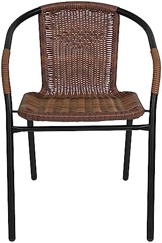 EMMA + OLIVER Dining Brown Chair | Rattan | 2 Pack | Indoor-Outdoor | Stack Chair | Medium