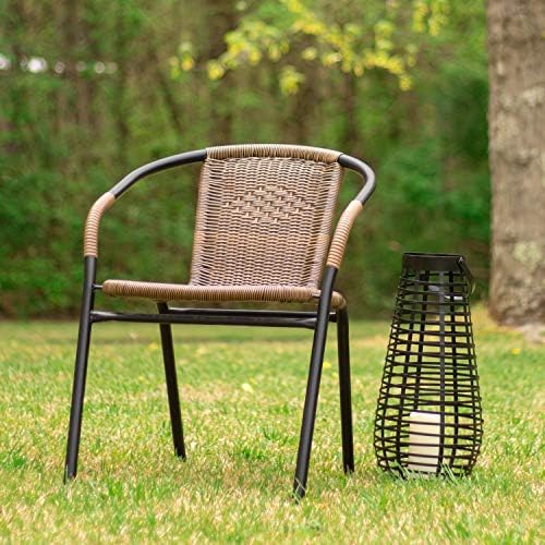 EMMA + OLIVER Dining Brown Chair | Rattan | 2 Pack | Indoor-Outdoor | Stack Chair | Medium