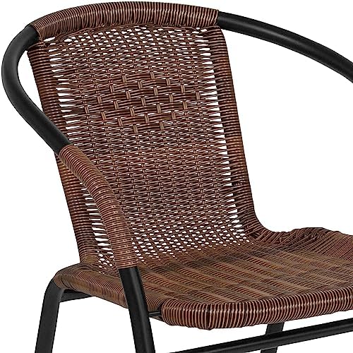 EMMA + OLIVER Dining Brown Chair | Rattan | 2 Pack | Indoor-Outdoor | Stack Chair | Medium