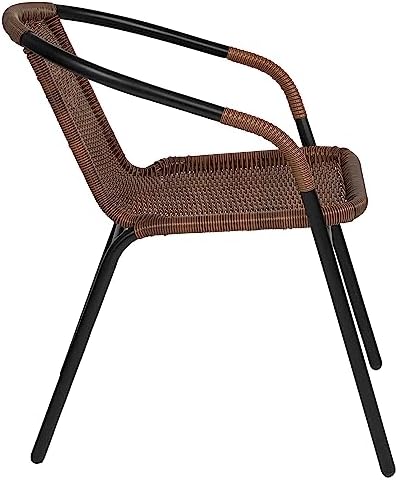 EMMA + OLIVER Dining Brown Chair | Rattan | 2 Pack | Indoor-Outdoor | Stack Chair | Medium