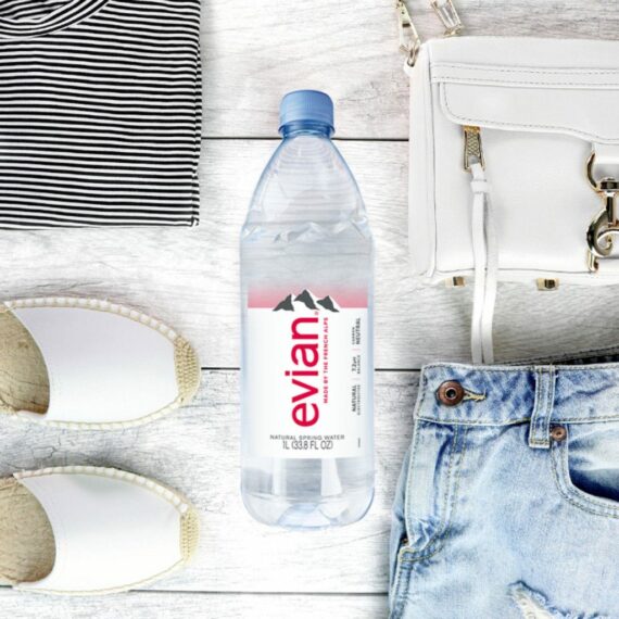 Evian Natural Spring Water, 1L Bottles, 12 Pack, Pure Hydration