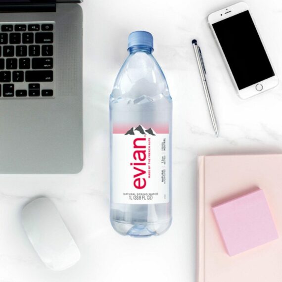Evian Natural Spring Water, 1L Bottles, 12 Pack, Pure Hydration