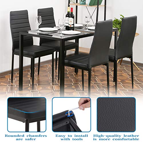 FDW Dining Table Set Glass Dining Room Table Set for Small Spaces Kitchen Table and Chairs for 4