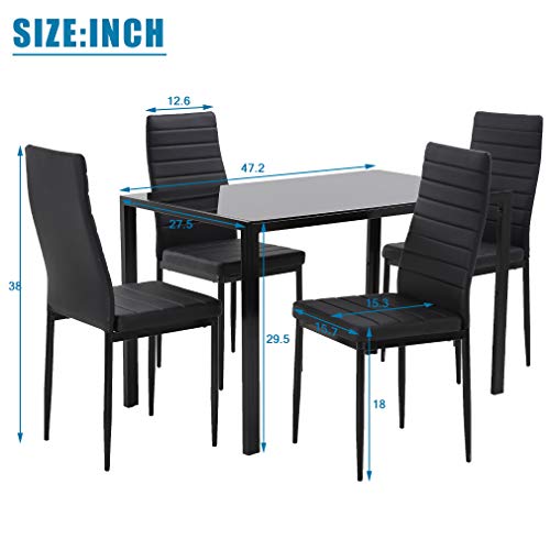 FDW Dining Table Set Glass Dining Room Table Set for Small Spaces Kitchen Table and Chairs for 4