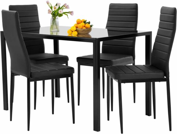 FDW Dining Table Set Glass Dining Room Table Set for Small Spaces Kitchen Table and Chairs for 4