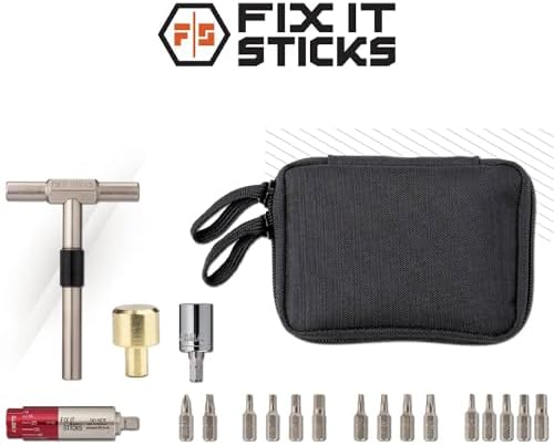 Fix It Sticks Tightening +/- 10% Accurate 15-65 inch-lbs All-In-One Torque Driver Tool Kit w/T-Way Wrench Bits Socket Adapters Bundle Brass Hammer Head Steel Insert Bit