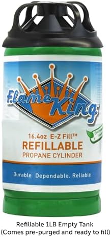 Flame King Refillable 1LB Empty Propane Cylinder Tank - Reusable - Safe and Legal Refill Option - DOT Compliant - 16.4 oz  Green