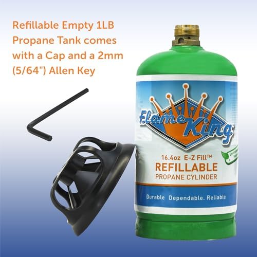 Flame King Refillable 1LB Empty Propane Cylinder Tank - Reusable - Safe and Legal Refill Option - DOT Compliant - 16.4 oz  Green