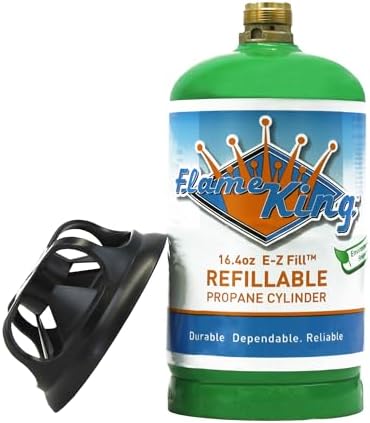 Flame King Refillable 1LB Empty Propane Cylinder Tank - Reusable - Safe and Legal Refill Option - DOT Compliant - 16.4 oz  Green