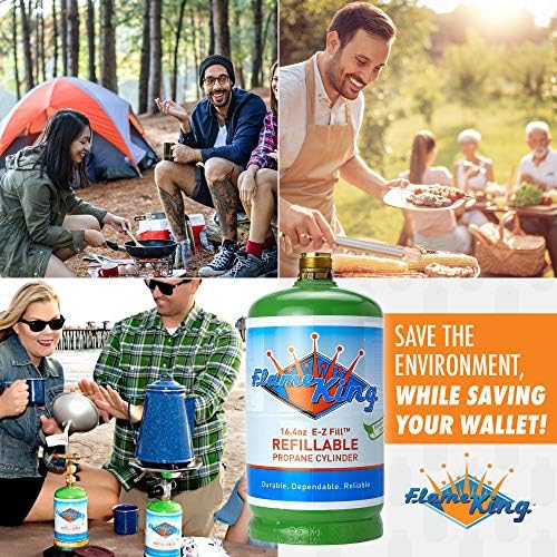 Flame King Refillable 1LB Empty Propane Cylinder Tank - Reusable - Safe and Legal Refill Option - DOT Compliant - 16.4 oz  Green