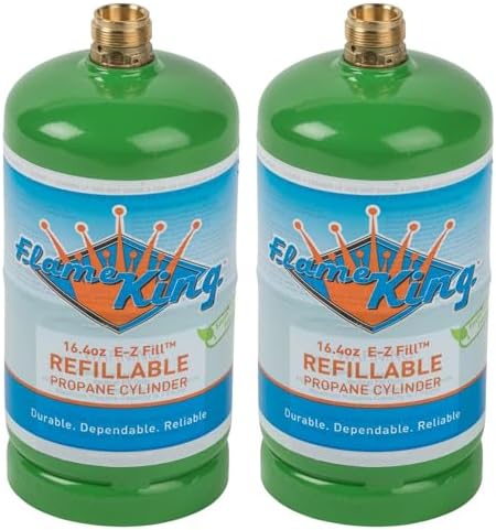 Flame King Refillable 1LB Empty Propane Cylinder Tank - Reusable - Safe and Legal Refill Option - DOT Compliant-16.4 oz (2-Pack)  green (YSN164-2)