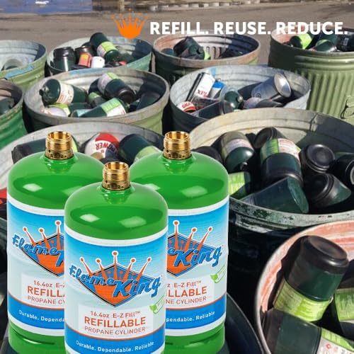 Flame King Refillable 1LB Empty Propane Cylinder Tank - Reusable - Safe and Legal Refill Option - DOT Compliant-16.4 oz (2-Pack)  green (YSN164-2)