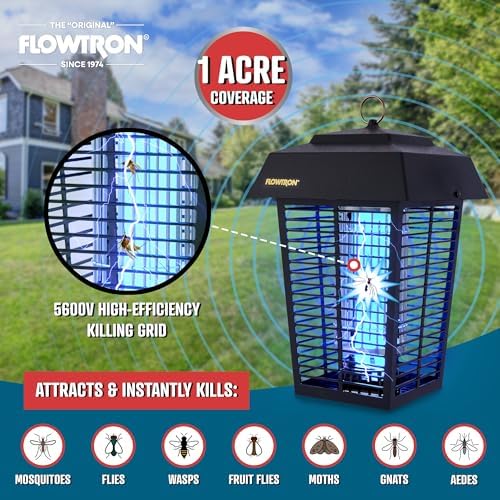 Flowtron Bug Zapper  1 Acre of Outdoor Coverage with Powerful 40W Bulb & 5600V Instant Killing Grid  Electric Insect  Fly & Mosquito Zapper  Made in The USA