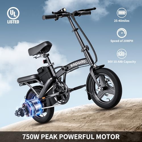 Folding Electric Bike for Adults 750W Peak Motor 20mph Speed 36V Removeable Battery 40miles PAS Range 14 inch Compact Foldable Electric Bike Folding ebike Adults for Riding Commuting