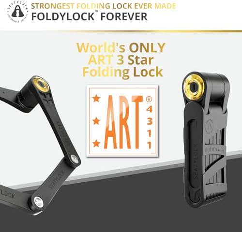 FoldyLock Forever Folding Bike Lock - Patented Sleek High Security Sold Secure Gold Bicycle Lock - Heavy Duty Anti Theft Smart Guard with Keys - 90cm