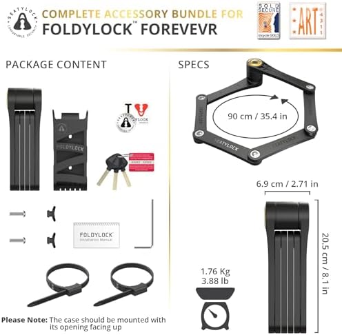 FoldyLock Forever Folding Bike Lock - Patented Sleek High Security Sold Secure Gold Bicycle Lock - Heavy Duty Anti Theft Smart Guard with Keys - 90cm