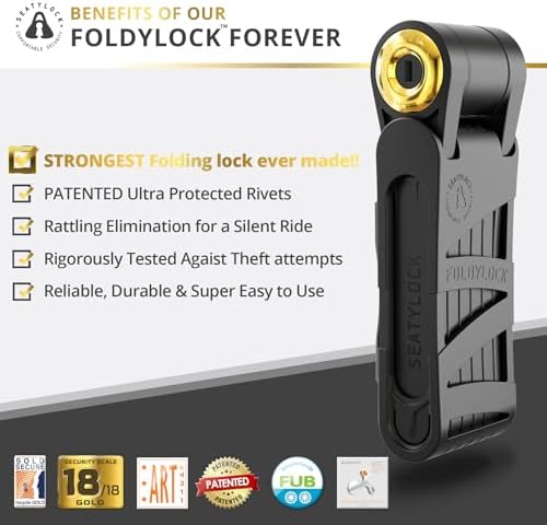 FoldyLock Forever Folding Bike Lock – Patented Sleek High Security Sold Secure Gold Bicycle Lock – Heavy Duty Anti Theft Smart Guard with Keys – 90cm