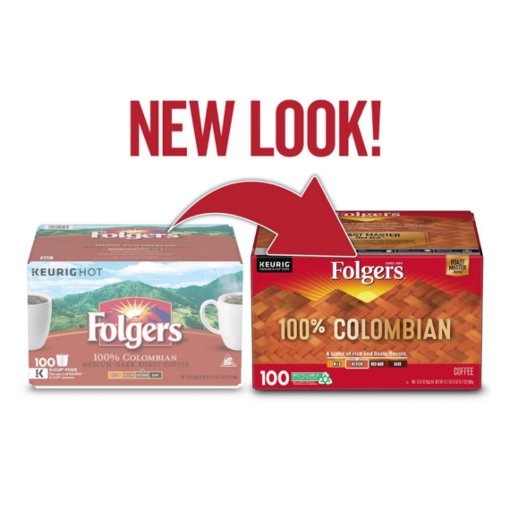 Folgers 100% Colombian Medium Dark Roast Coffee K-Cups, 100 Count - Rich Flavor, Keurig Compatible
