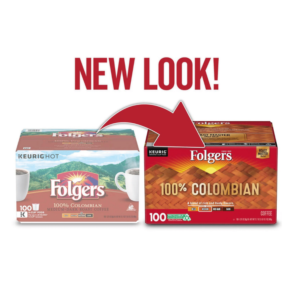 Folgers 100% Colombian Medium Dark Roast Coffee K-Cups, 100 Count - Rich Flavor, Keurig Compatible