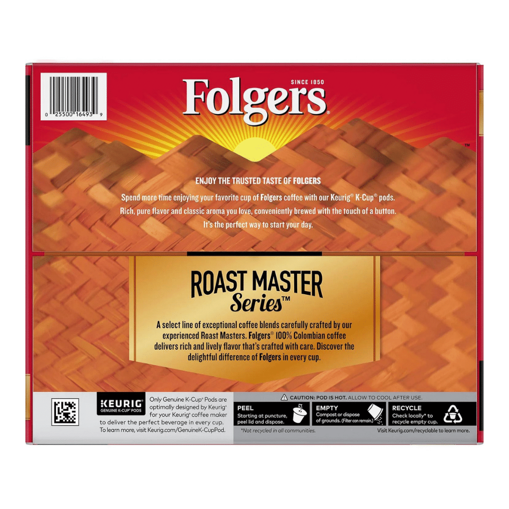 Folgers 100% Colombian Medium Dark Roast Coffee K-Cups, 100 Count - Rich Flavor, Keurig Compatible