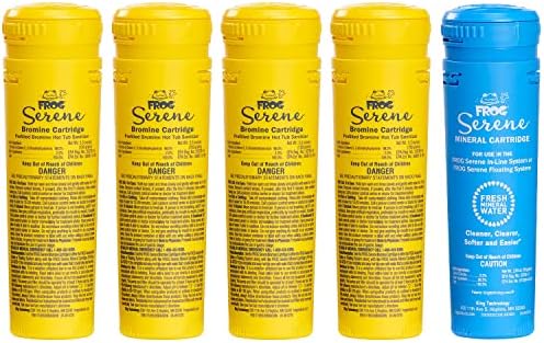FROG Serene Mineral Replacement Cartridge + 4 Bromine Cartridges for Hot Tubs  for use only with FROG Serene Floating Sanitizing System for Spas up to 600 gallons  Quick and Easy Hot Tub Sanitizer