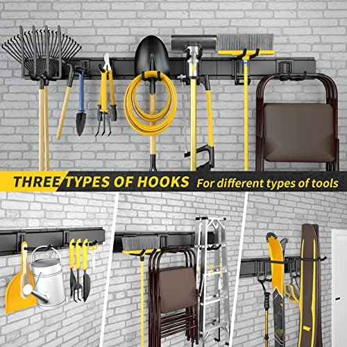Garage Storage  Garage Organization  Wall Mount Garden Tool Organizer 48 Inches  Max 440lbs Adjustable Metal Hooks  Yard Shed Rack  Tool Holder for Hanging Rake Broom Mop Snowboard  Home Gift