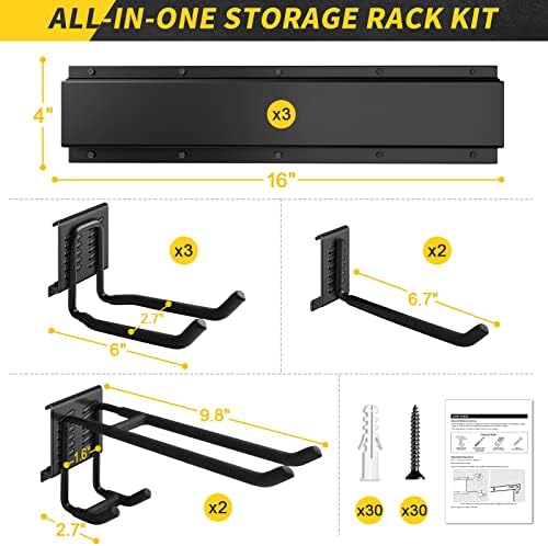 Garage Storage  Garage Organization  Wall Mount Garden Tool Organizer 48 Inches  Max 440lbs Adjustable Metal Hooks  Yard Shed Rack  Tool Holder for Hanging Rake Broom Mop Snowboard  Home Gift