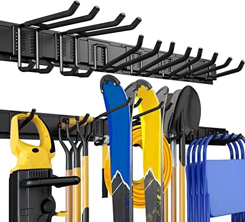 Garage Storage  Garage Organization  Wall Mount Garden Tool Organizer 48 Inches  Max 440lbs Adjustable Metal Hooks  Yard Shed Rack  Tool Holder for Hanging Rake Broom Mop Snowboard  Home Gift