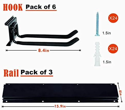 Garage Tool Storage Organizers Wall Mounted with 6 Removable Hooks and 3 Board  Super Heavy Duty Powder Coated Steel Garden Tool Hanger Rack for Chair  Broom  Mop  Rake Shovel & Tools