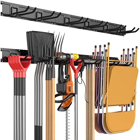 Garage Tool Storage Organizers Wall Mounted with 6 Removable Hooks and 3 Board  Super Heavy Duty Powder Coated Steel Garden Tool Hanger Rack for Chair  Broom  Mop  Rake Shovel & Tools