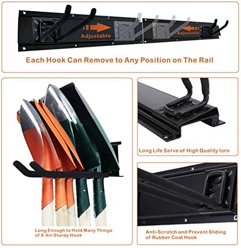 Garage Tool Storage Organizers Wall Mounted with 6 Removable Hooks and 3 Board  Super Heavy Duty Powder Coated Steel Garden Tool Hanger Rack for Chair  Broom  Mop  Rake Shovel & Tools