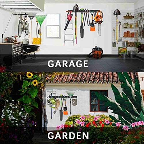 Garage Tool Storage Organizers Wall Mounted with 6 Removable Hooks and 3 Board  Super Heavy Duty Powder Coated Steel Garden Tool Hanger Rack for Chair  Broom  Mop  Rake Shovel & Tools