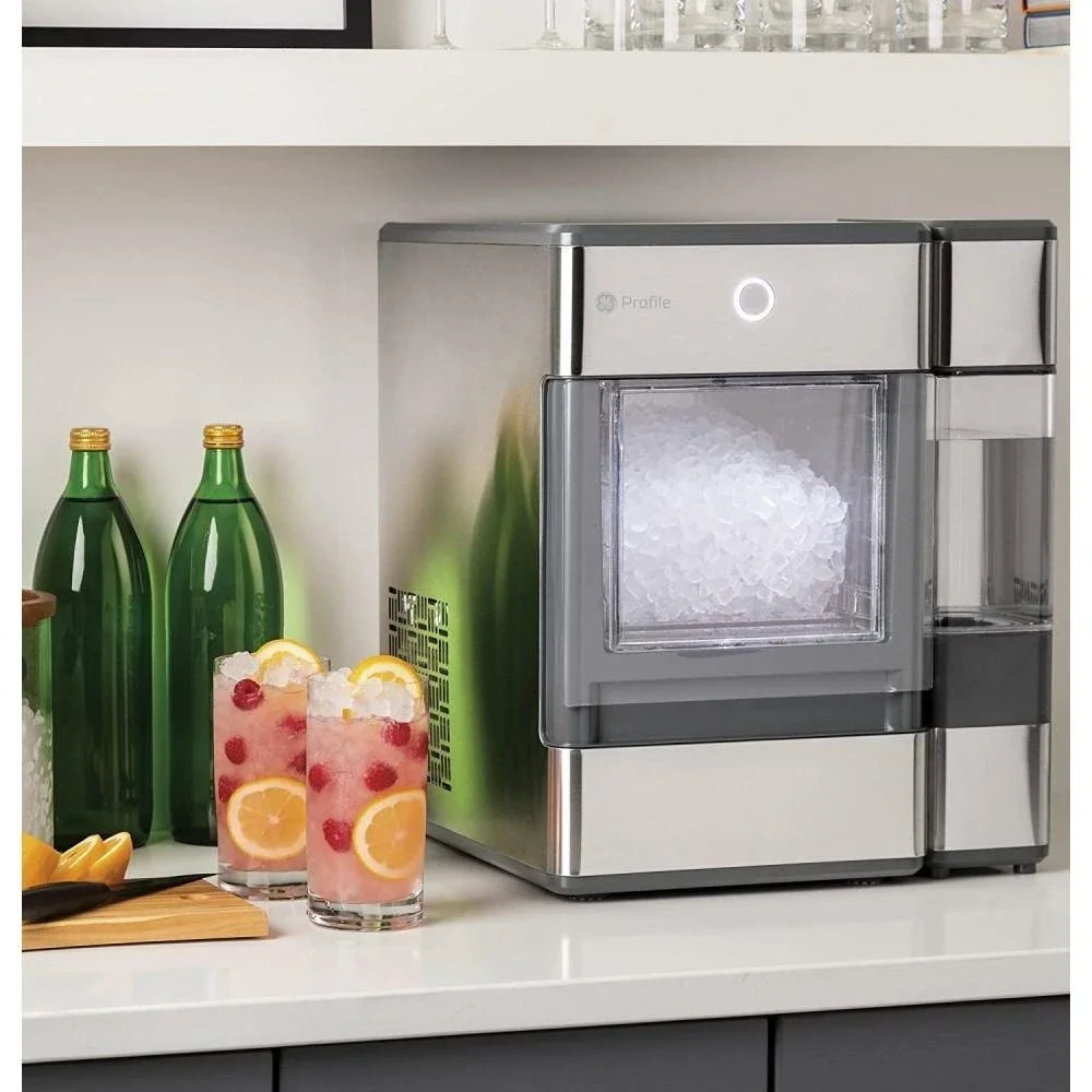 GE Profile OPAL01GEPKT Opal | Countertop Nugget Ice Maker, Stainless Steel Wrap with Gray Accents & LED Lighting
