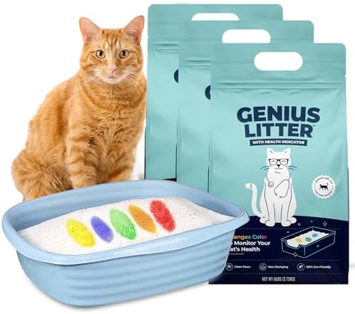 Genius Litter Health Indicating Cat Litter with Non-Clumping Lightweight Color Changing Silica Gel Crystals As Seen on Shark Tank  Non Clumping  Super Absorbent Odor Control (3 Bag (18lb))