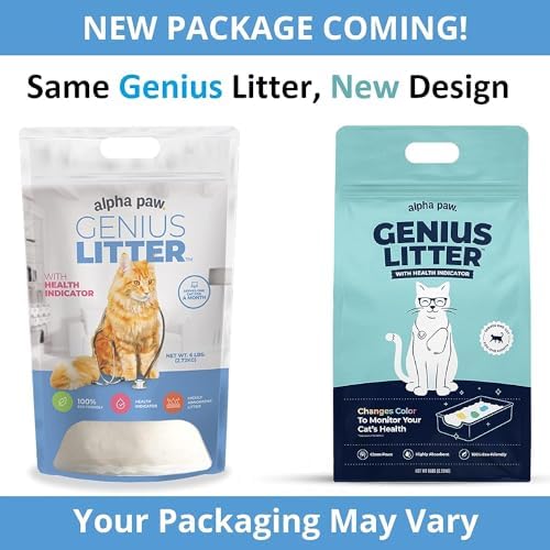 Genius Litter Health Indicating Cat Litter with Non-Clumping Lightweight Color Changing Silica Gel Crystals As Seen on Shark Tank Non Clumping Super Absorbent Odor Control (3 Bag (18lb))