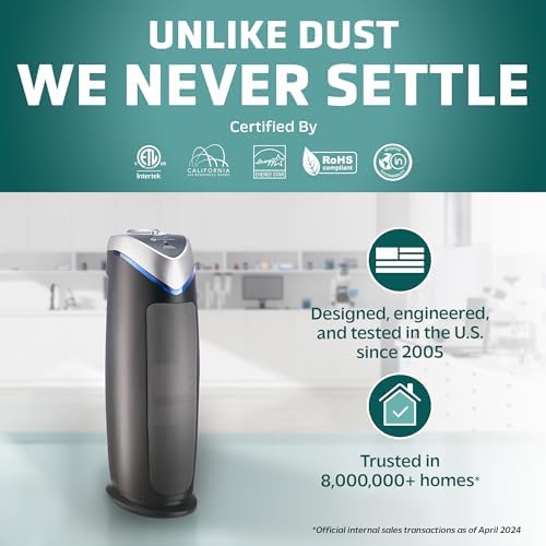 GermGuardian Air Purifier with HEPA 13 Filter  Removes 99.97% of Pollutants  Covers Large Room up to 743 Sq. Foot Room in 1 Hr  UV-C Light Helps Reduce Germs  Zero Ozone Verified  22"  Gray  AC4825E