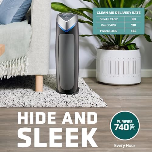 GermGuardian Air Purifier with HEPA 13 Filter  Removes 99.97% of Pollutants  Covers Large Room up to 743 Sq. Foot Room in 1 Hr  UV-C Light Helps Reduce Germs  Zero Ozone Verified  22"  Gray  AC4825E