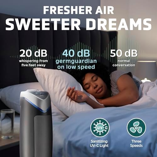 GermGuardian Air Purifier with HEPA 13 Filter  Removes 99.97% of Pollutants  Covers Large Room up to 743 Sq. Foot Room in 1 Hr  UV-C Light Helps Reduce Germs  Zero Ozone Verified  22"  Gray  AC4825E