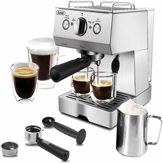 Gevi Silver 15-Bar Stainless Steel Espresso Machine with Frothing Wand - Cappuccino Maker