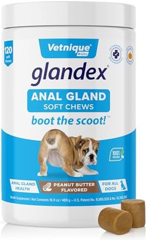 Glandex Anal Gland Soft Chew Treats with Pumpkin for Dogs Digestive Enzymes  Probiotics Fiber Supplement for Dogs Boot The Scoot (Peanut Butter Chews  120ct)
